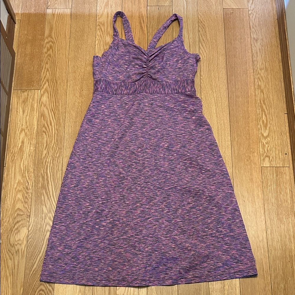 Prana dress purple print shelf bra medium. Shimmer